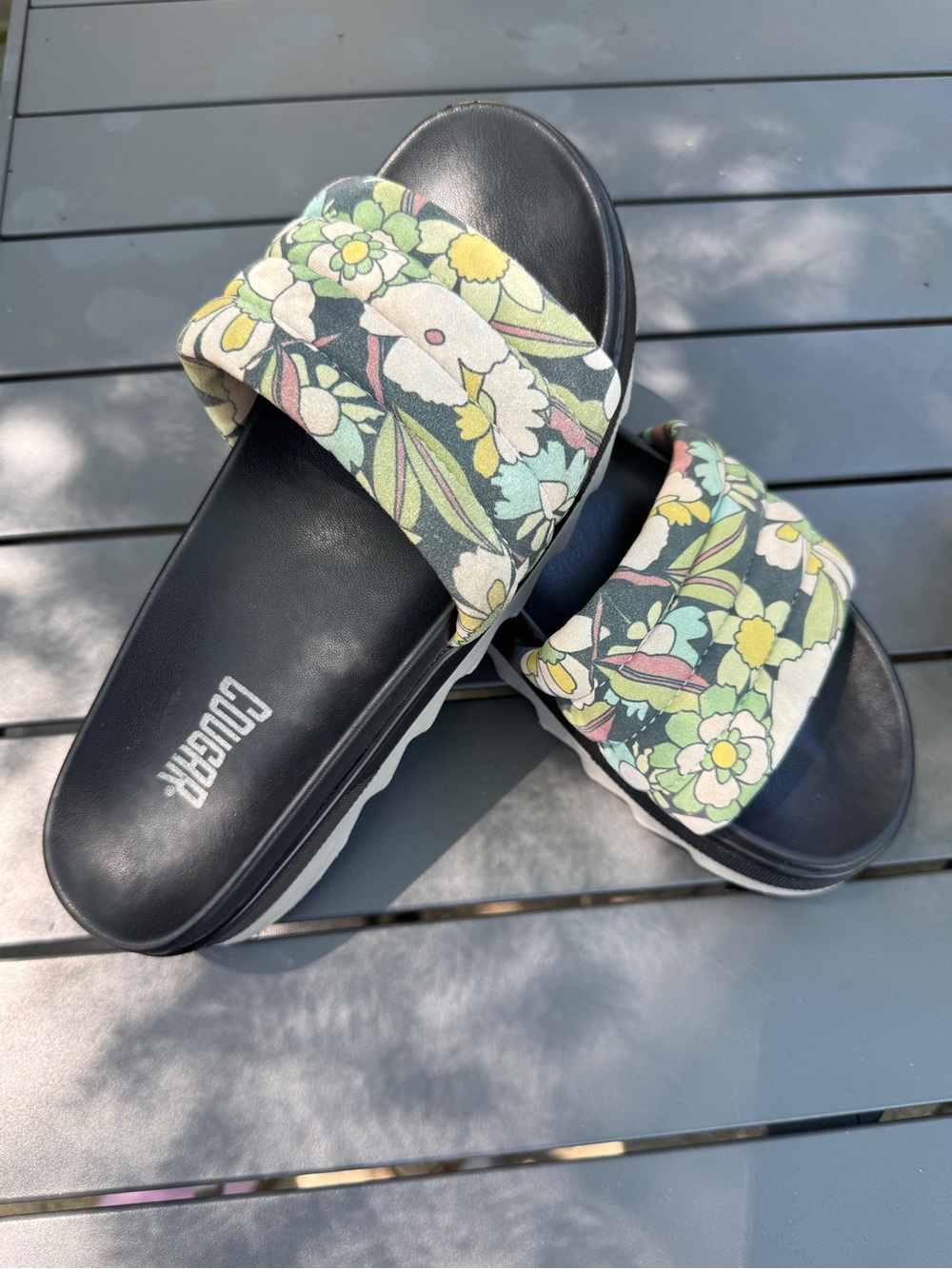 Cougar Prato Black Slides With Pastel Floral Strap